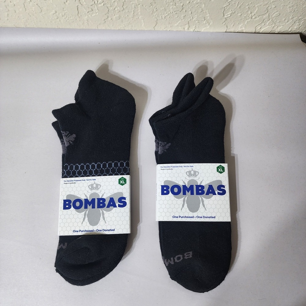 Bombas Mens XL Black Ankle Socks Honeycomb Arch Support Blister Tab 2 Pairs